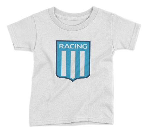 Remera Futbol Racing Club Escudo Pecho Blanca Talle Niño