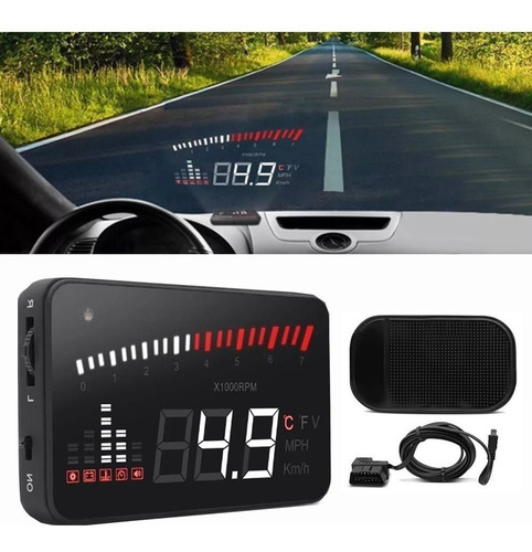 Imagem 1 de 4 de Velocímetro Digital Para-brisa Computador De Bordo Hud Obd