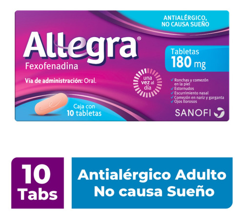 Caja De Antialérgicos Allegra ® X10 Tabletas 180mg 