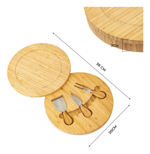Tabla De Quesos De Madera De Bambú Con 3 Cuchillos Tablas