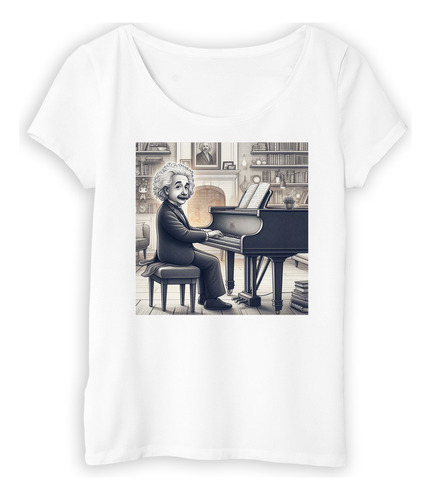 Remera Mujer Einstein Tocando Piano Musica Teclado