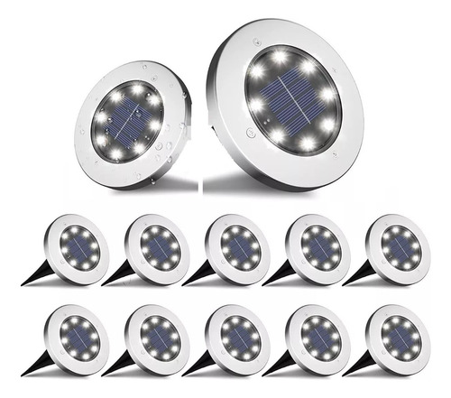 12 Focos Pisos Solar 8 Led Exterior Tierra Jardín