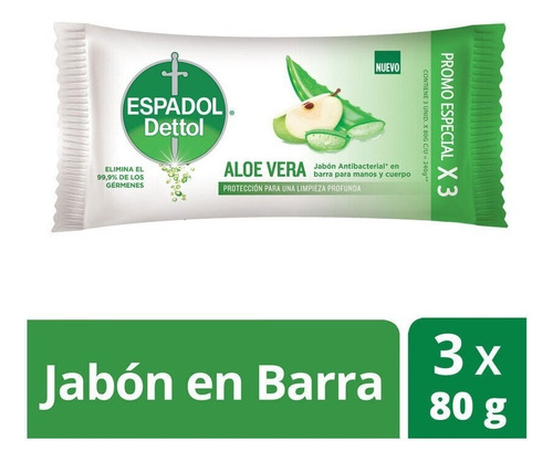 Espadol Jabón En Barra De Tocador Aloe Vera 80gr X 3 U