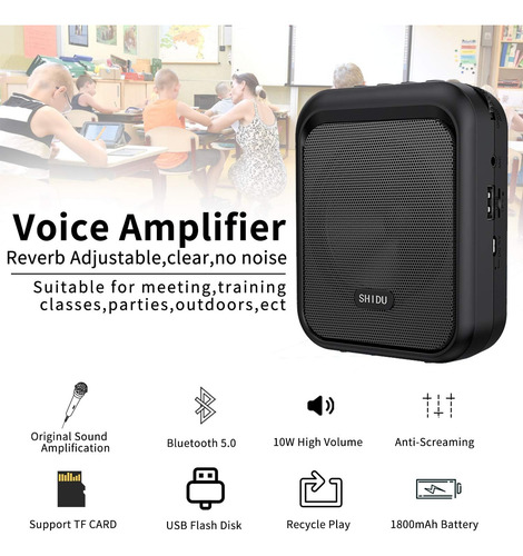 Miniamplificador De Voz Shidu Portatil Recargable Bluetooth