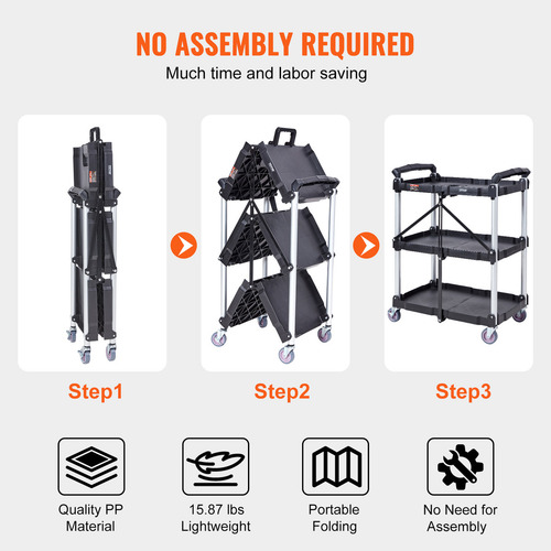 Vevor Carro De Servicio Utilitario Plegable De 3nivelesnegro