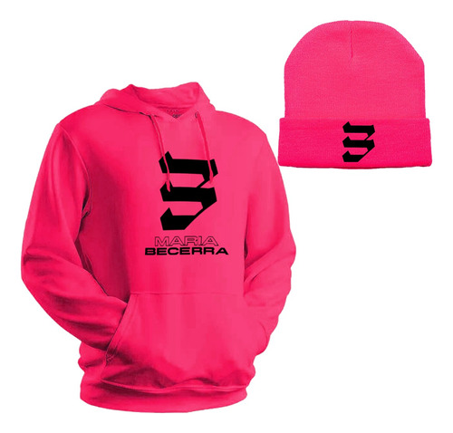 Buzo Maria Becerra / Canguro Capucha Unisex + Gorra Lana