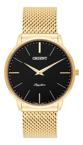 Relógio Orient Masculino Slim Mgsss005 P1kx Safira Dourado Fundo Preto