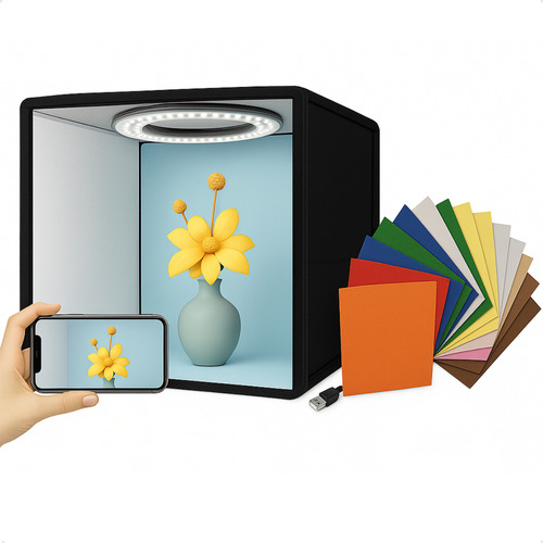 Kit Estúdio Box Com Iluminação Led 12 Cores De Cenário 40x40