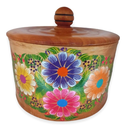 Tortillero De Madera Pintado De Flores Mexicanos Para 1 Kg