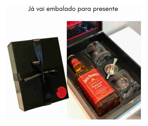 Kit Whisky Jack Daniels Fire Canela 1lt + 2 Copos + Dosador