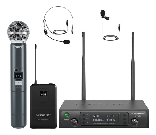 Sistema De Micrófono Inalámbrico Dual Uhf Phenyx Pro Ptu-71b