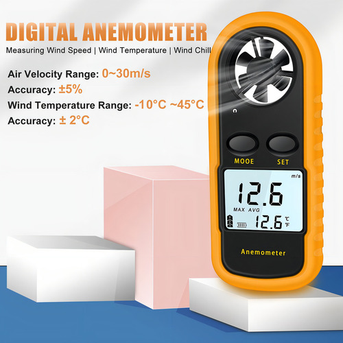 Anemómetro De Mano, Nice-power Medidor Digital De Velocidad Del Viento Velocidad Del Flujo De Aire Para Medir La Temperatura De La Velocidad Del Viento Y La Sensación Térmica, Medidor De Viento