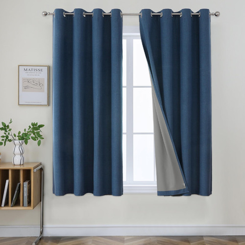 Cortinas Opacas Azul Mezclilla 160cm Sala Estar 2 Paneles