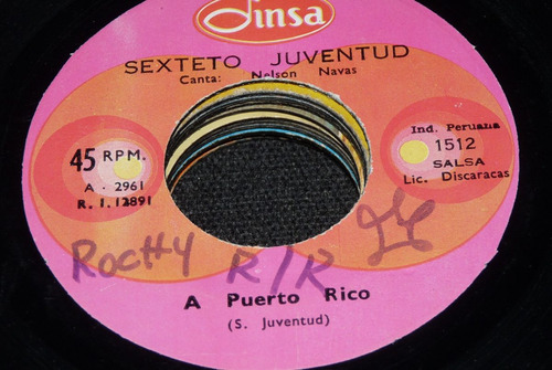 Jch- Sexteto Juventud A Puerto Rico Salsa Guaguanco 45 Rpm (Usado)