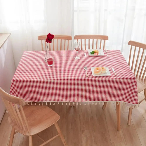 Mantel De Lino Y Algodón A Cuadros Para Mesa De Café Cuadrad