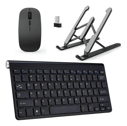 Teclado Mouse Slim E Suporte Preto Para Notebook Positivo