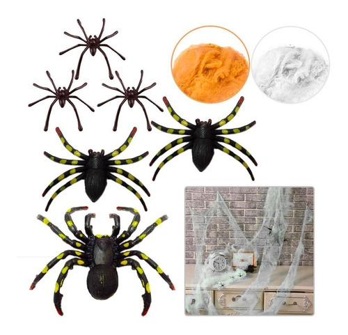 Telaraña + 6 Arañas / Decoración Fiesta Halloween 20g