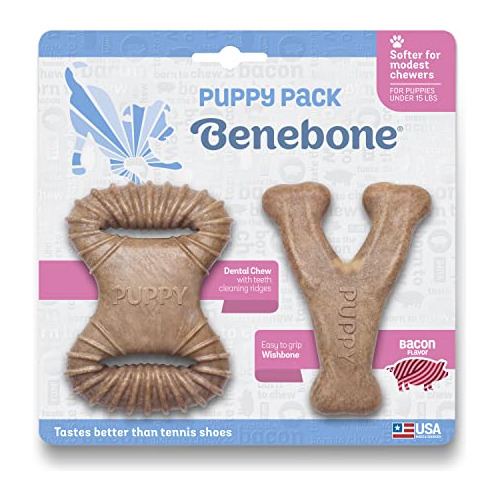 Benebone Puppy 2-pack Dental Chew/wishbone Dog Chew Toys, Fa