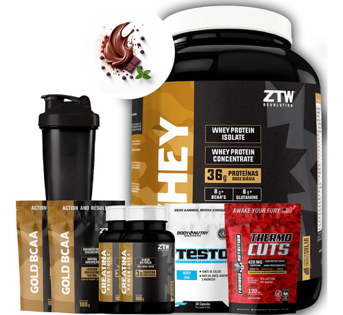 Whey Protein Iso + 2x Creatina + 2x Bcaa + Testo Cafeína Coq