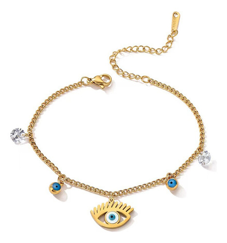 Pulsera Ojo Estilo Etnico En Acero Inoxidable Chapa De Oro