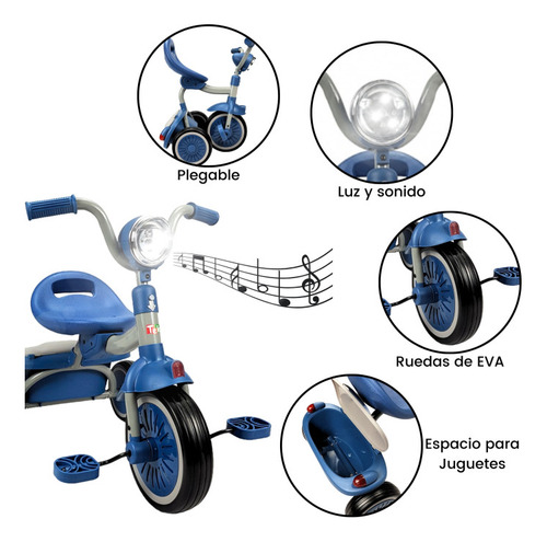 Triciclo Para Niños Plegable Con Luz Y Sonido De 2 A 4 Años