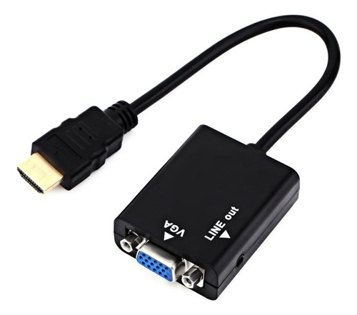 Cabo conversor/adaptador de porta HDMI para VGA com cor de áudio preta