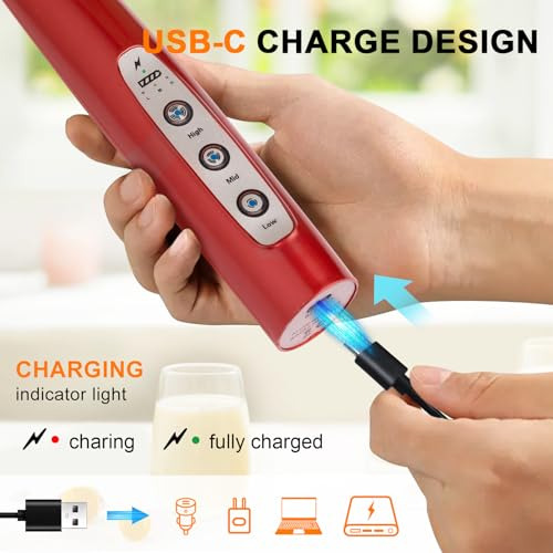 Batidor De Leche Rojo Yuswko De Mano Con 3 Cabezales, Batido