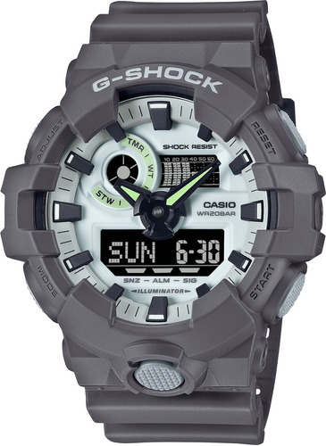 Relógio Casio G-shock Hidden Glow Ga-700hd-8adr Correia Cinza-escuro Bisel Cinza/branco Fundo Branco