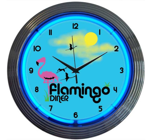 Neonetics Retro Flamingo Diner Reloj Pared Neon 15 
