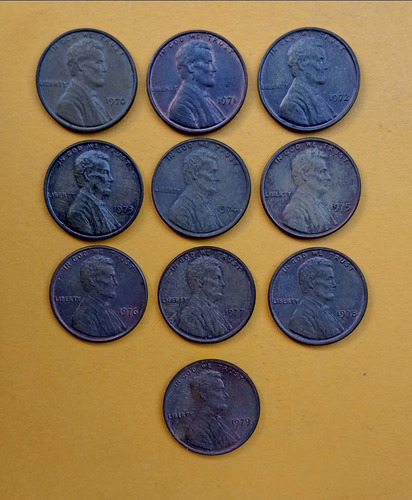 Monedas Colección. Centavos Lincoln 1970 A 1979. Filadelfia.