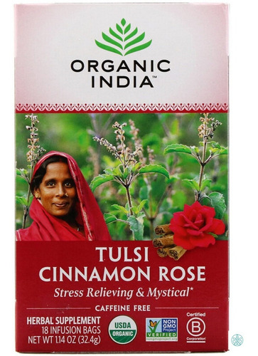 Chá Tulsi Cinnamon  Rose Canela E Rosas Da Índia Sem Cafeína