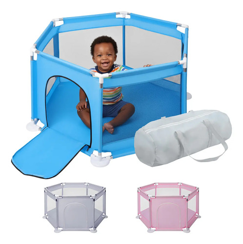 Cercadinho Chiqueirinho Infantil Hexagonal Cinza Rosa Azul Holtter Home Design