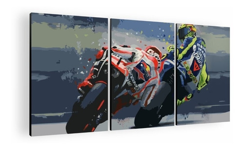 Cuadro Decorativo Mural Triptico Moto Gp 90x42 Mdf