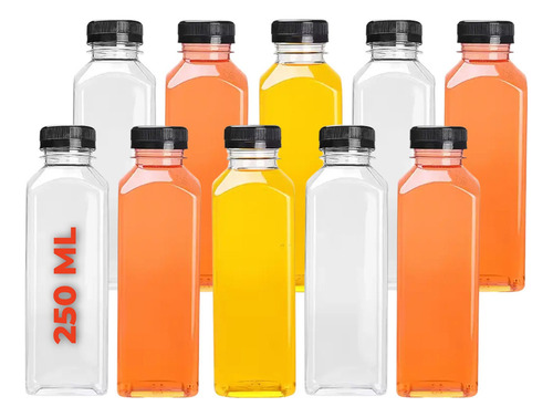 - 10 Botellas Plastico Reutilizable Bebidas Jugo 250 Ml