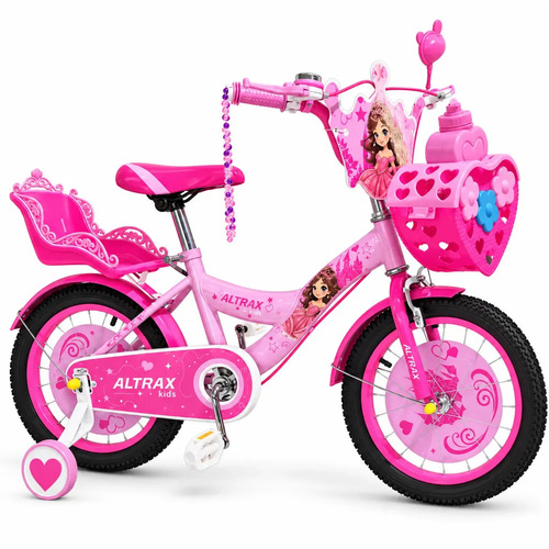 Bicicleta Infantil Altrax Kids Aro 16 Princesa Rosa Com Rodinhas
