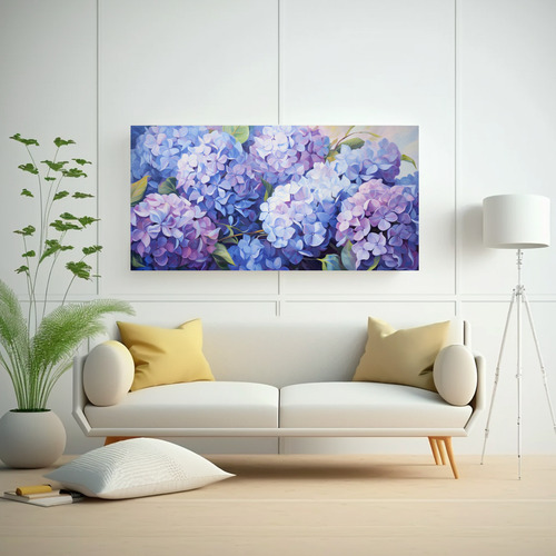 60x30cm Cuadro De Hortensias: Pintura Abstracta De Hortensia