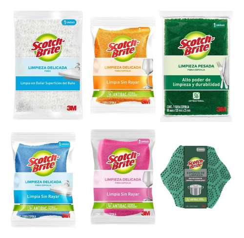 Pack 6x Fibras / Esponja Scotch Brite Cero Rayas Baño Cocina