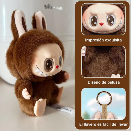 Para Labubu Macaron Monsters Vinilo Peluche Llavero 2,marrón