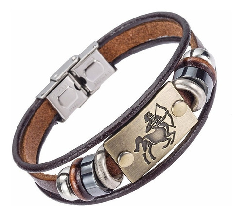 Pulsera Unisex Hombre Mujer Signo Sagitario Cuero Elegante