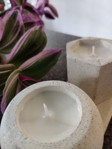 Set De Velas De Cera De Soya En Maceta De Concreto Con Base