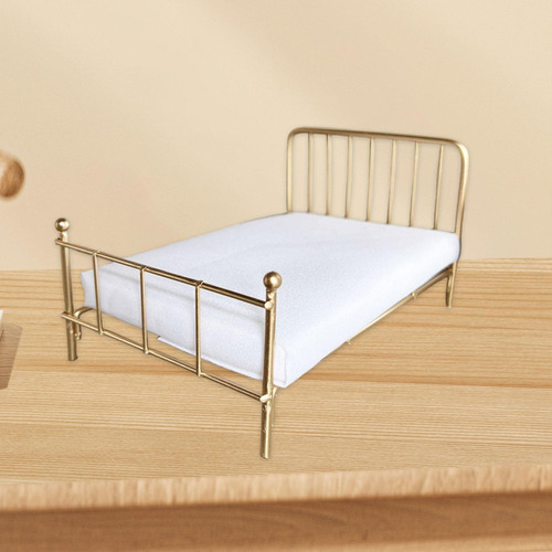 Cama Para Casa De Muñecas A Escala 1/12, Muebles En Oro