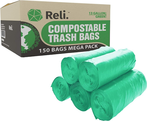 Reli. Compostable 13 Gallon Trash Bags | 150 Count Bulk |...