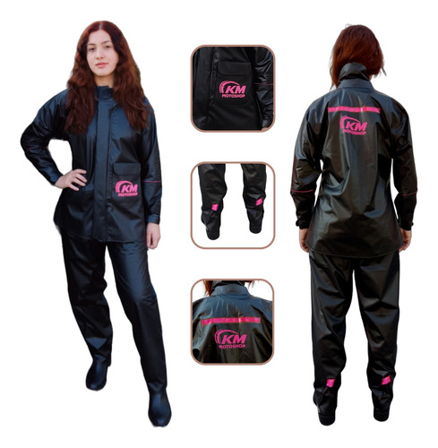 Capa Chuva Pvc Km Feminina Motoqueira Impermeável Moto Rosa