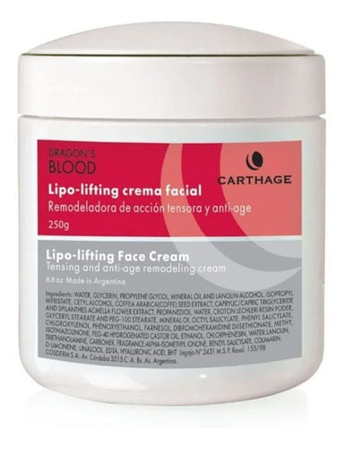 Crema Facial Lipo Lifting Carthage Tensora Anti Age 250 Gr