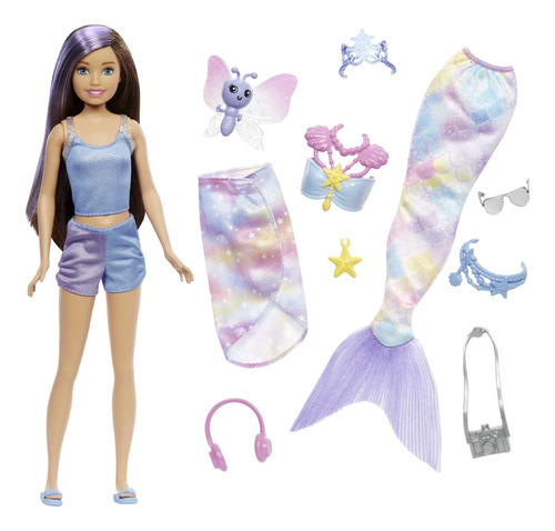 Barbie Muñeca Sirena Poder, Patrón Con 10 Piezas, Incluye.