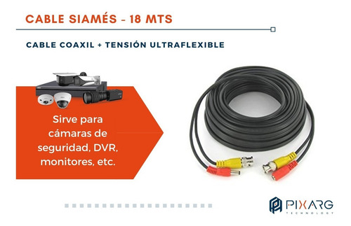 Imagen 2 de 6 de Camaras Cable Para Kit Seguridad Cctv Armado 18mts Siames