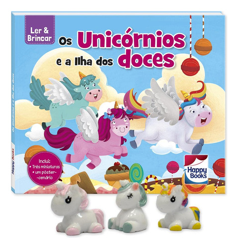 Livro Ler & Brincar: Os Unicórnios E A Ilha Dos Doces de Mammoth World Editora Happy Books Capa Dura em Português