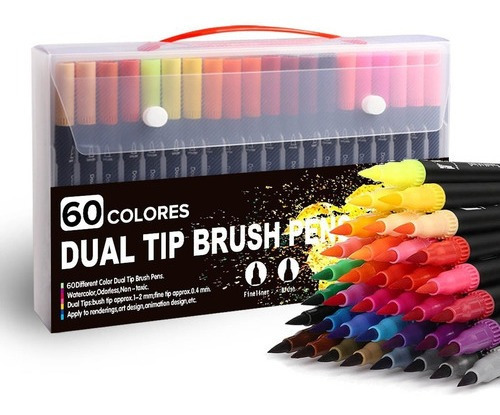60 Bolígrafos De Colores Doble Pincel Marcador Acuarela