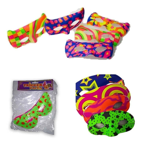 Antifaz Fluo Cotillon Carioca Estampado Pack X12 Surtido