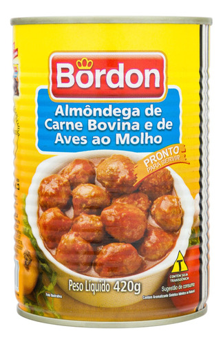 Almôndega de Carne Bovina e Aves ao Molho Bordon Lata 420g